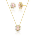 Conjunto Brinco e Colar com Cristal Oval e Zircônias
