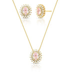 Conjunto Brinco e Colar com Cristal Oval e Zircônias