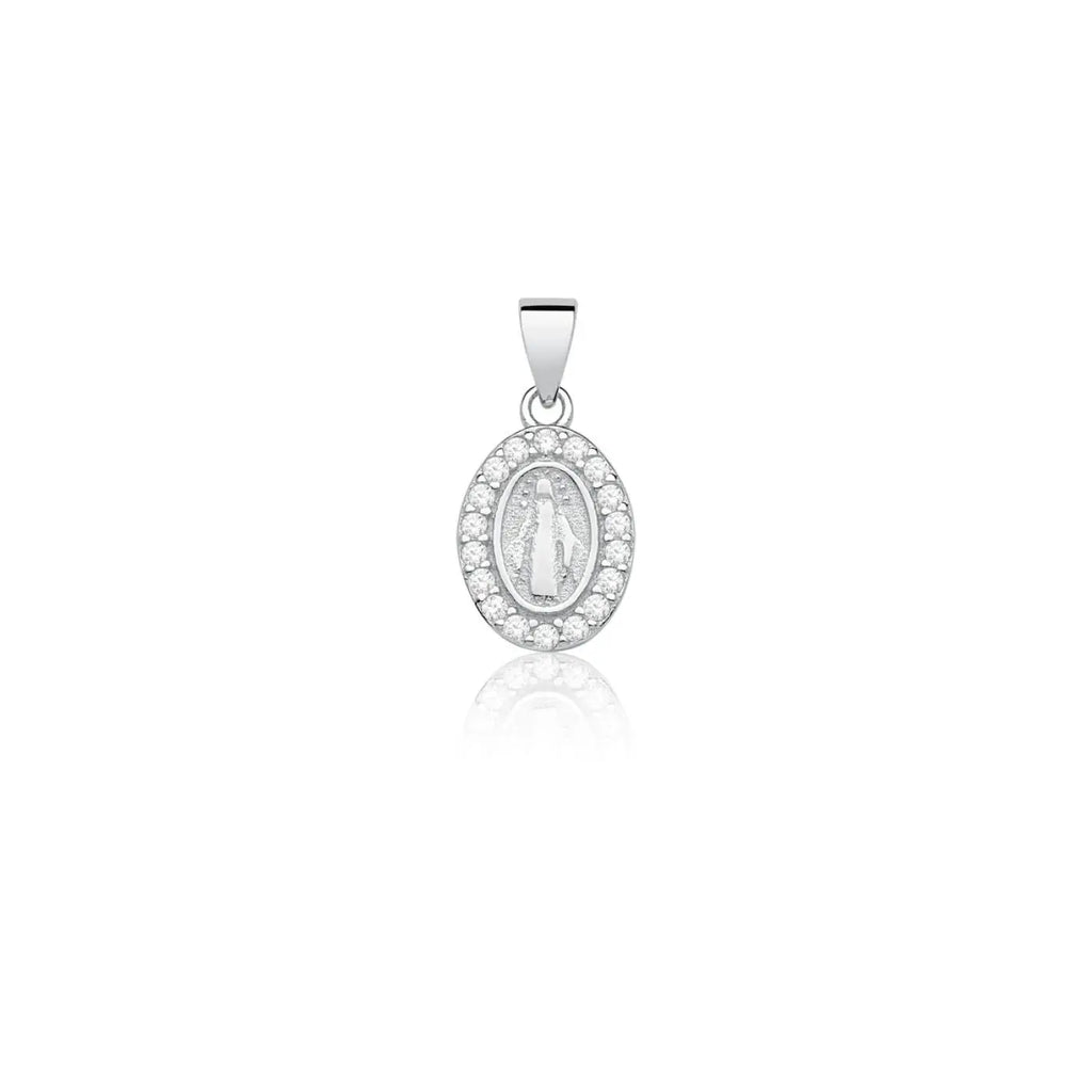 Pingente de Prata 925 Oval com Imagem Nossa Senhora das Graças