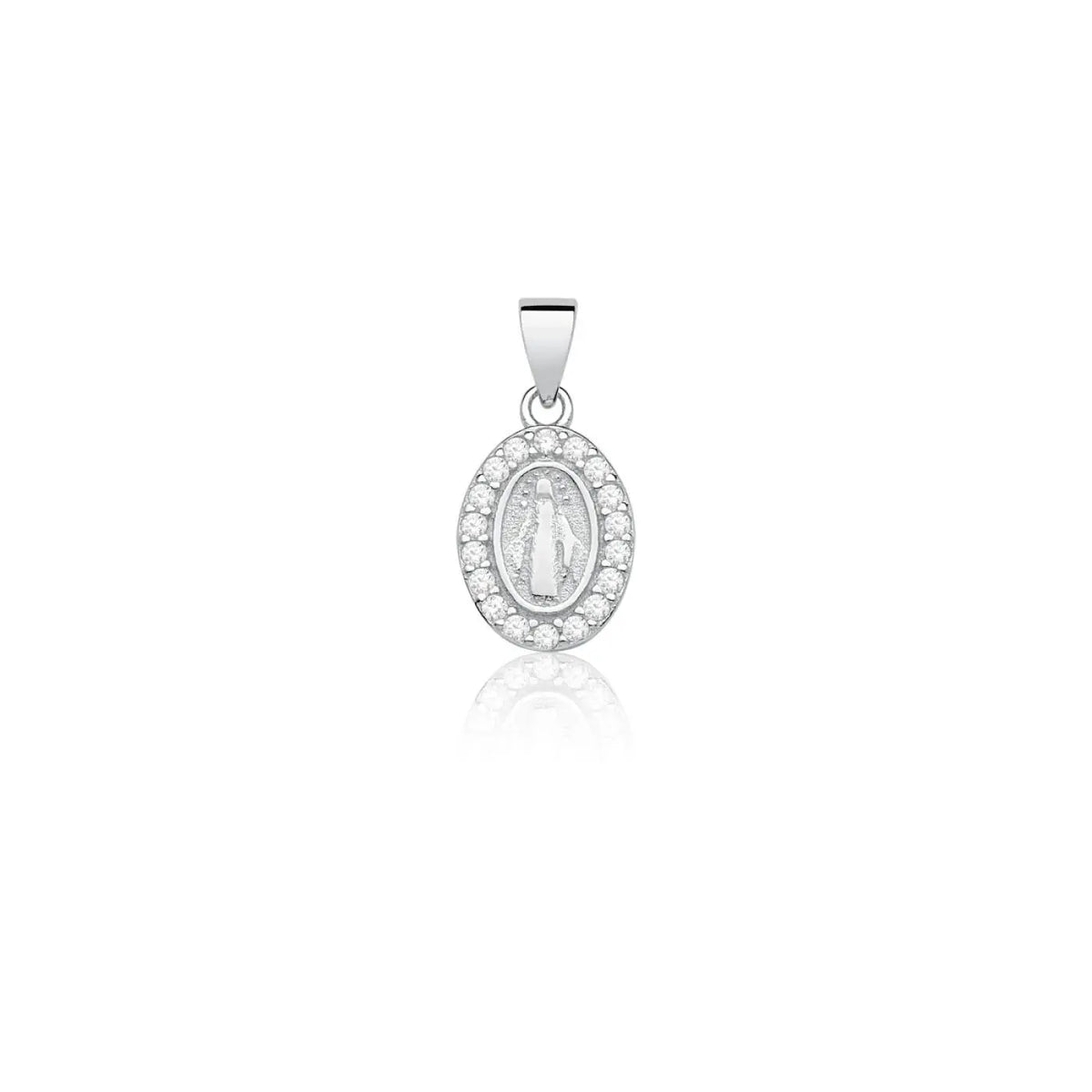 Pingente de Prata 925 Oval com Imagem Nossa Senhora das Graças