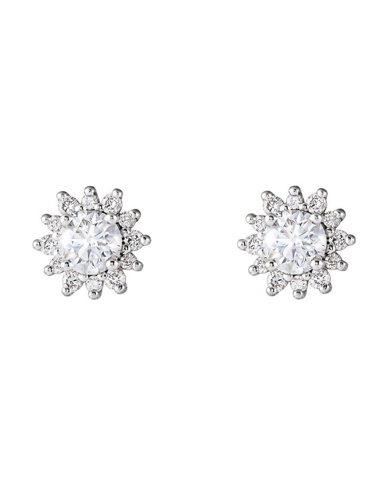 Brinco Ponto de Luz Redondo Quatro Garras Halo em Ouro 14k com Diamantes Naturais