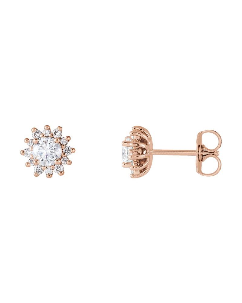 Brinco Ponto de Luz Redondo Quatro Garras Halo em Ouro 14k com Diamantes Naturais