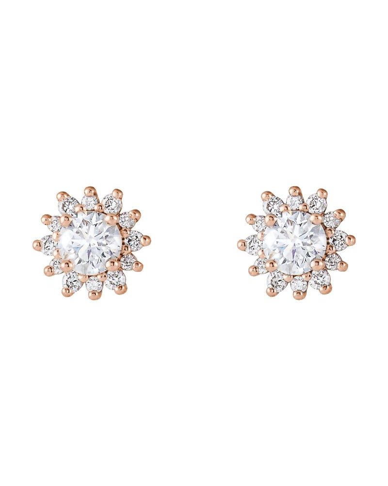 Brinco Ponto de Luz Redondo Quatro Garras Halo em Ouro 14k com Diamantes Naturais