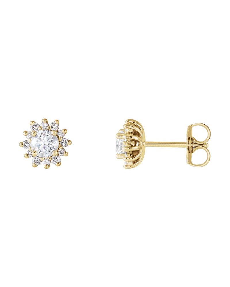 Brinco Ponto de Luz Redondo Quatro Garras Halo em Ouro 14k com Diamantes Naturais