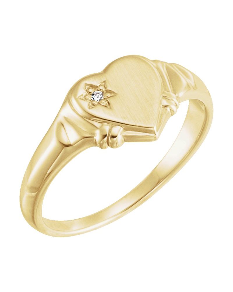 Anel Coração Cravejado Infantil em Ouro 14k com Diamantes Naturais