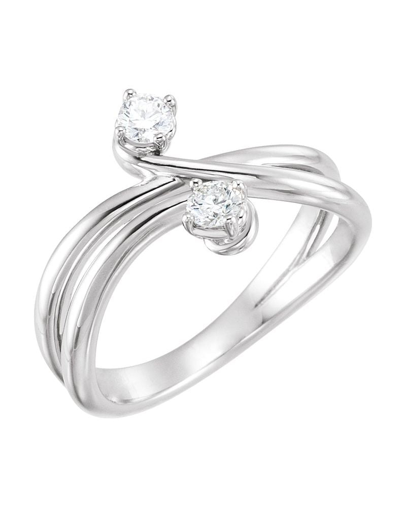 Anel Duas Pedras Bypass em Ouro 14k com Diamantes Naturais – Modelo 5