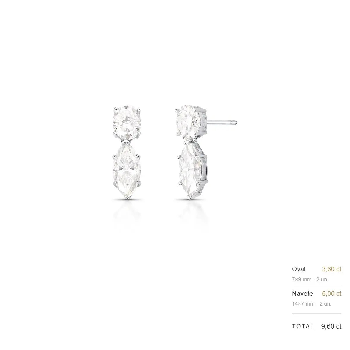 Brinco de Prata 925 Pêndulo com Pedras Moissanites 7x14mm
