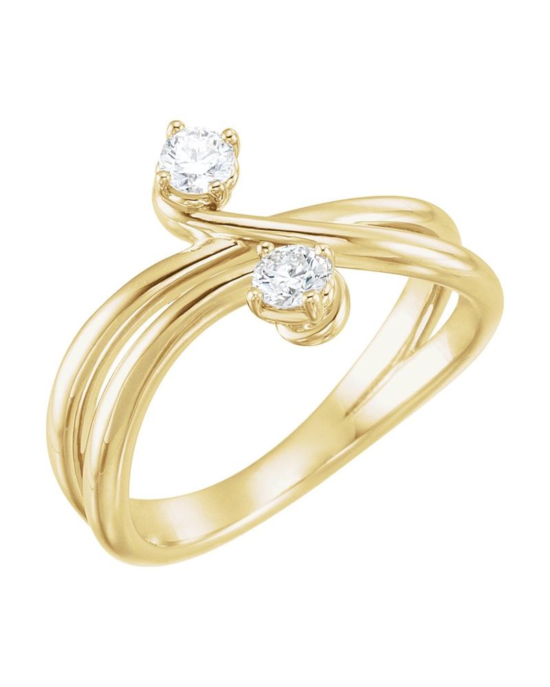 Anel Duas Pedras Bypass em Ouro 14k com Diamantes Naturais – Modelo 5