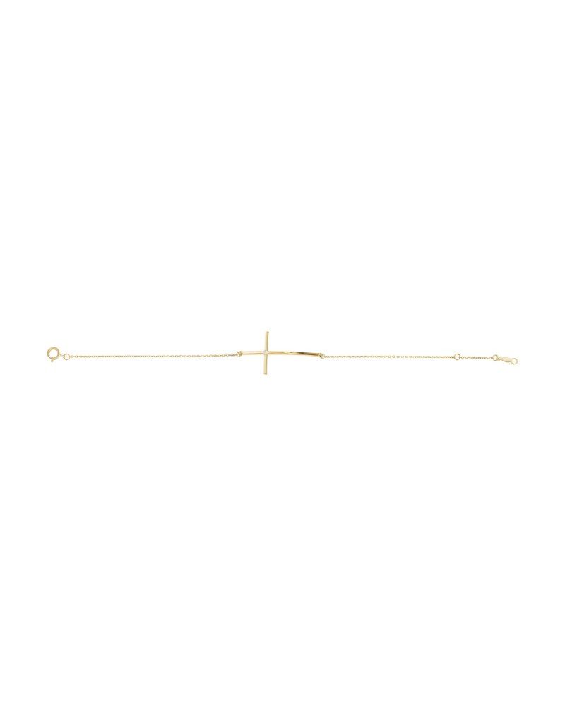 Pulseira Cruz Horizontal Cravejada em Ouro 14k com Diamantes Naturais