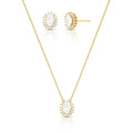 Conjunto Brinco e Colar com Cristal Oval e Zircônias