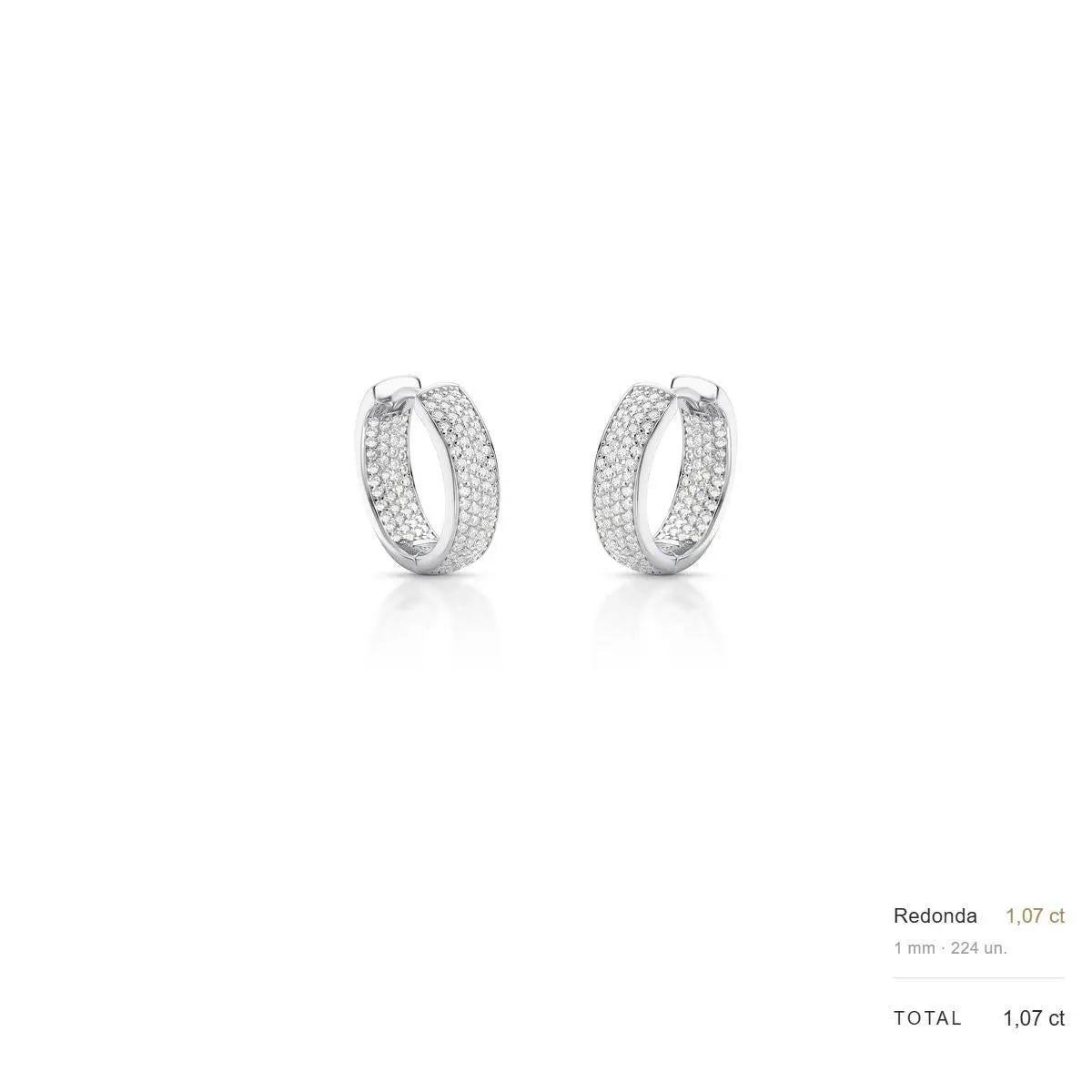 Argola de Prata 925 Redonda com Pedras Moissanites 1mm