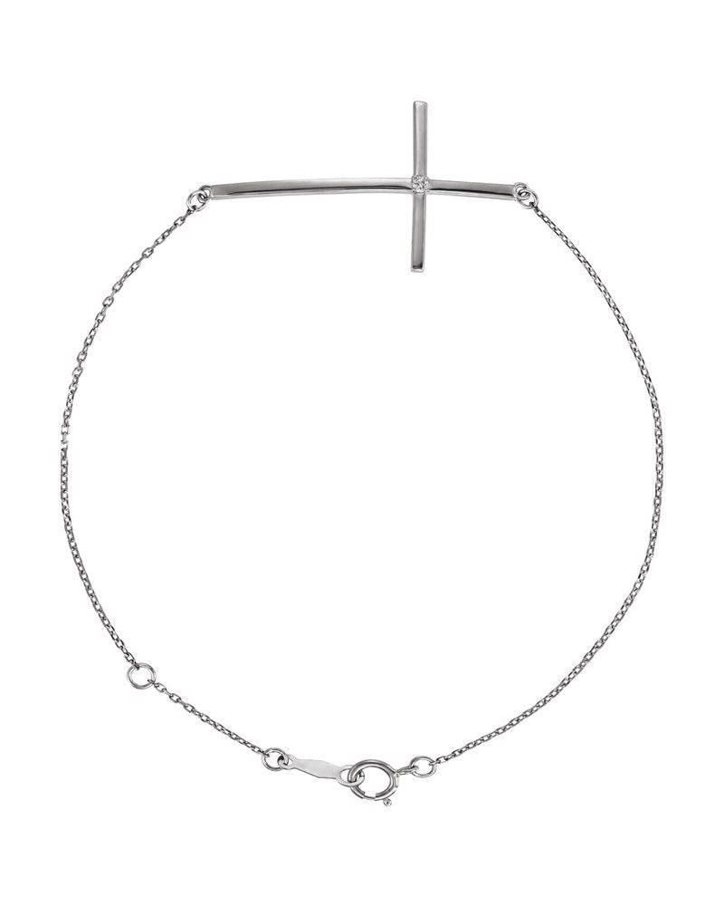 Pulseira Cruz Horizontal Cravejada em Ouro 14k com Diamantes Naturais