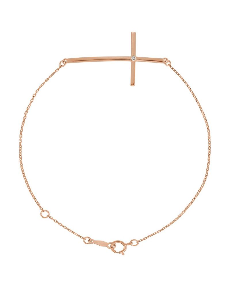 Pulseira Cruz Horizontal Cravejada em Ouro 14k com Diamantes Naturais