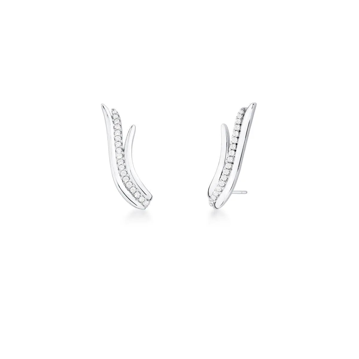 Brinco Ear Folheado a Ródio Cuff Cravejado de Zircônias e Liso