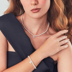 Pulseira de Prata 925 com Cristal Redondo e Pérola Shell