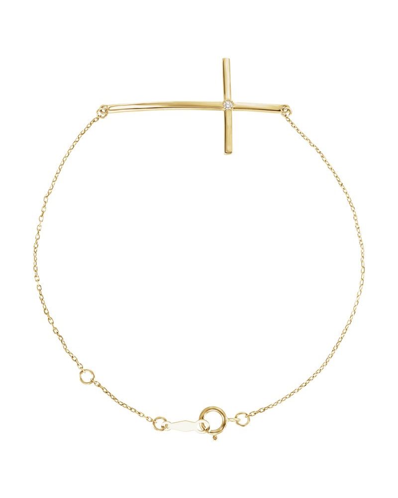 Pulseira Cruz Horizontal Cravejada em Ouro 14k com Diamantes Naturais