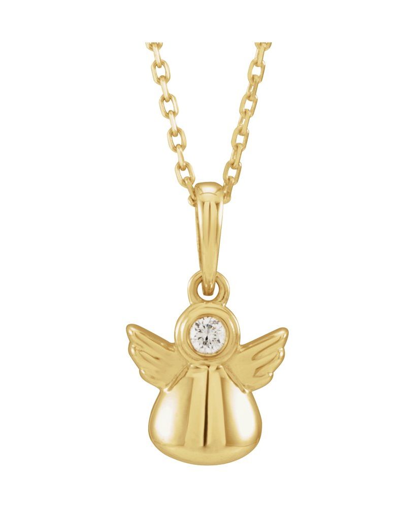 Colar Anjo Infantil em Ouro 14k com Diamantes Naturais