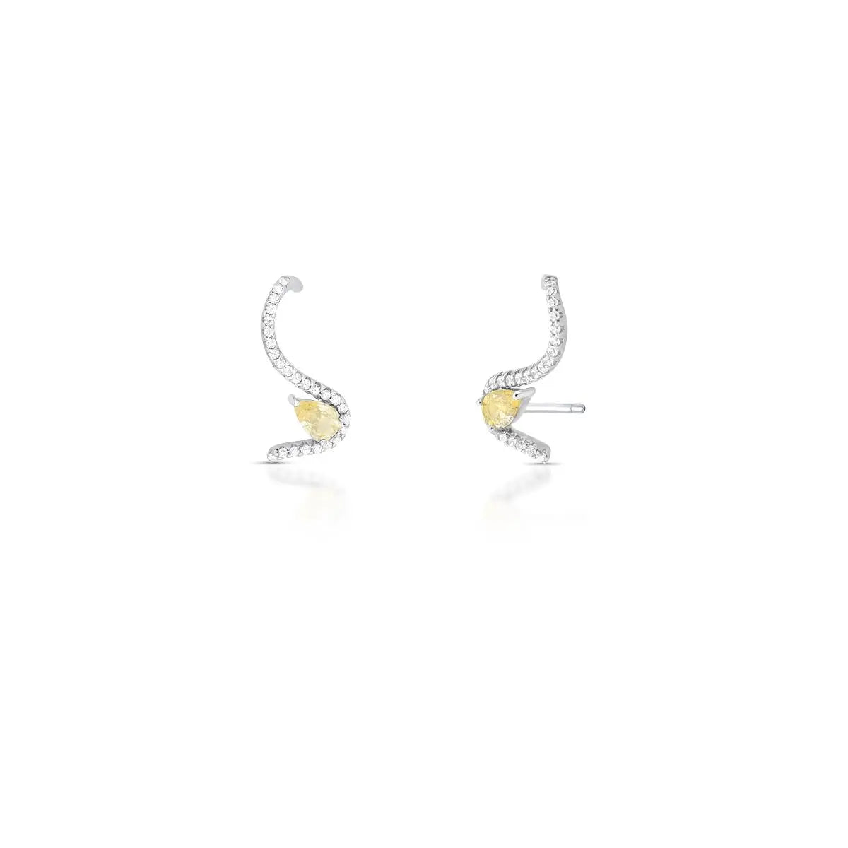 Brinco Ear de Prata 925 Cuff Curvo com Cristal de Gota