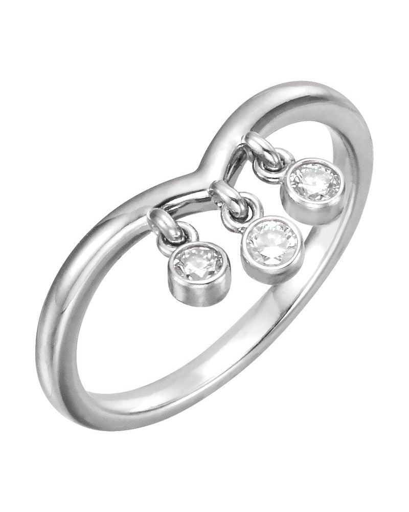 Anel Três Pedras Franja em V em Ouro 14k com Diamantes Naturais