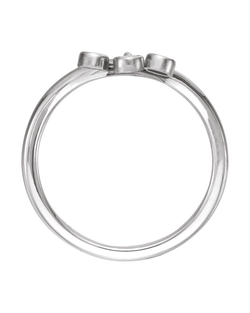 Anel Três Pedras Franja em V em Ouro 14k com Diamantes Naturais