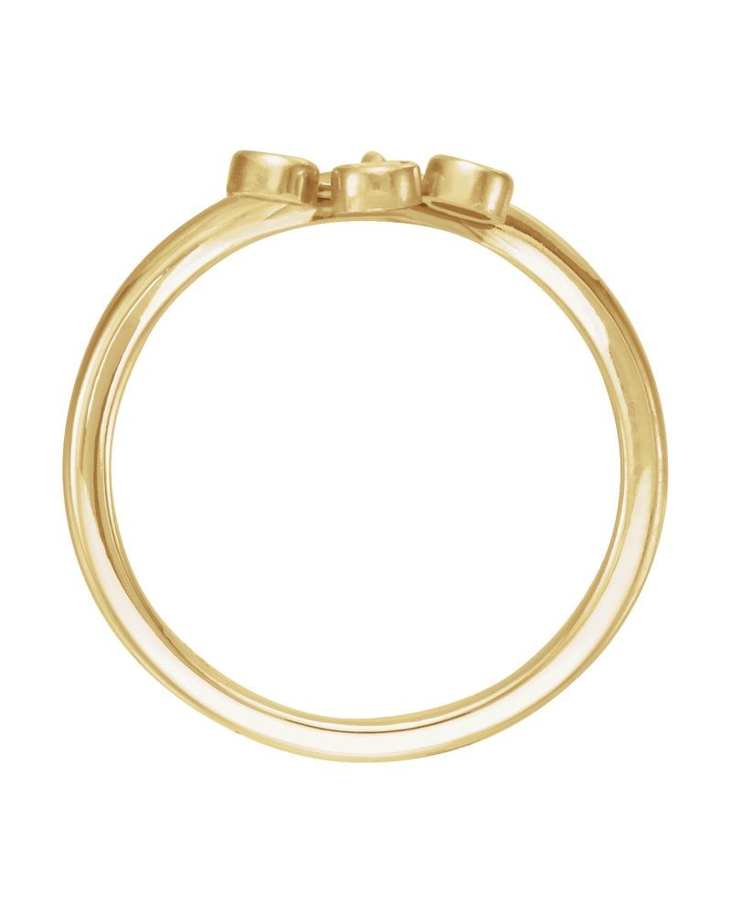Anel Três Pedras Franja em V em Ouro 14k com Diamantes Naturais
