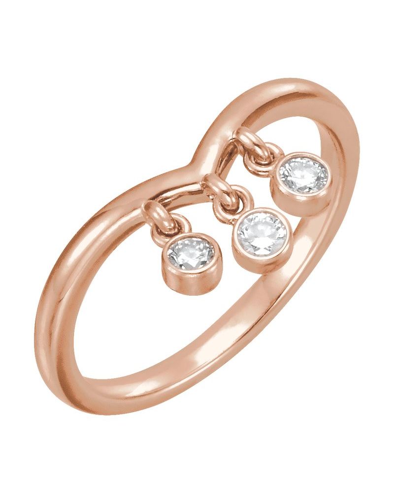 Anel Três Pedras Franja em V em Ouro 14k com Diamantes Naturais
