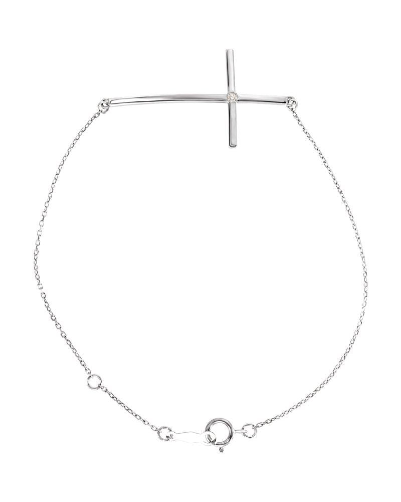 Pulseira Cruz Horizontal Cravejada em Ouro 14k com Diamantes Naturais