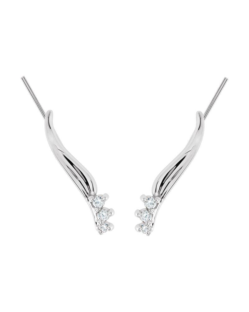 Brinco Ear Climber Três Pedras em Ouro 14k com Diamantes Naturais – Modelo 2