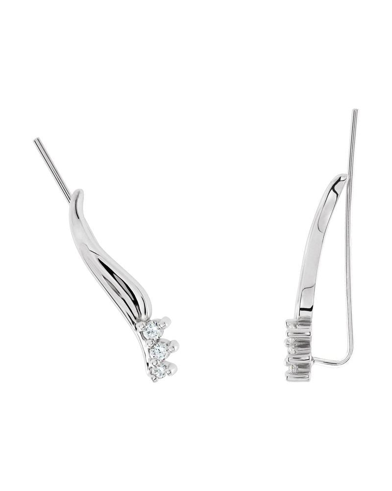 Brinco Ear Climber Três Pedras em Ouro 14k com Diamantes Naturais – Modelo 2