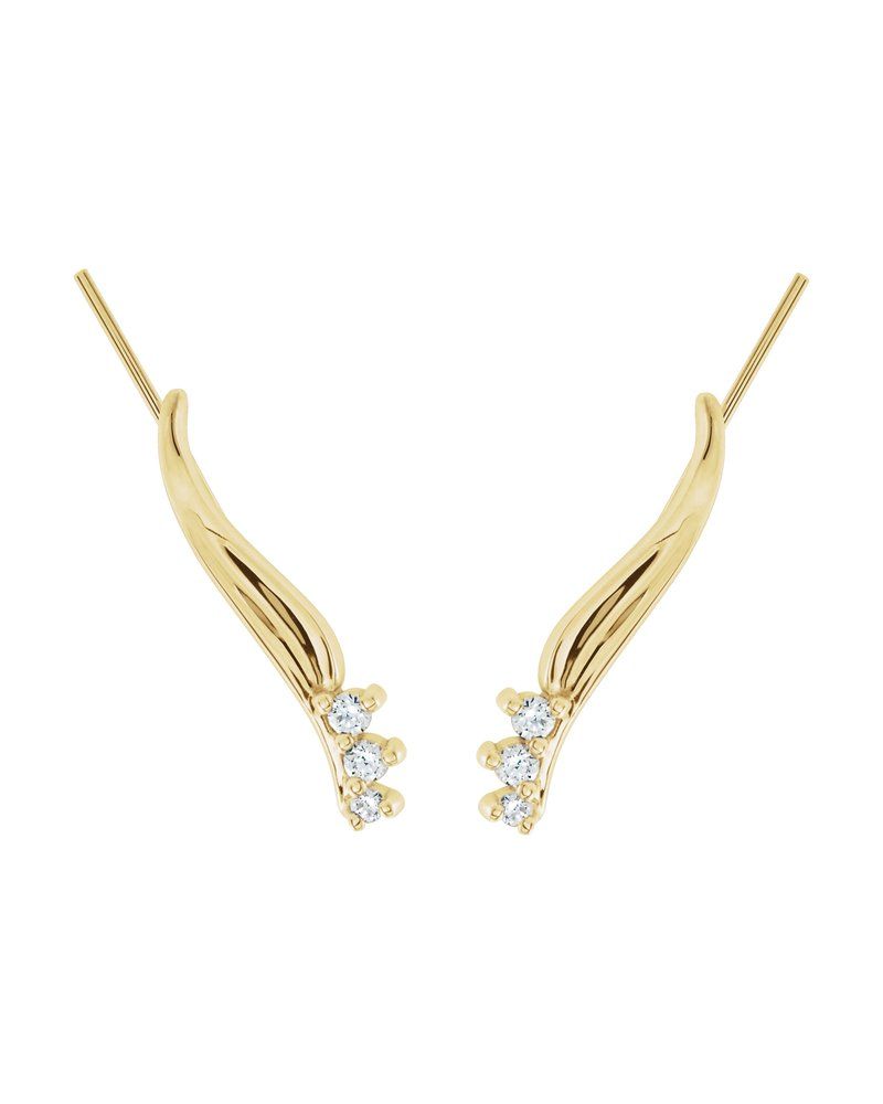 Brinco Ear Climber Três Pedras em Ouro 14k com Diamantes Naturais – Modelo 2