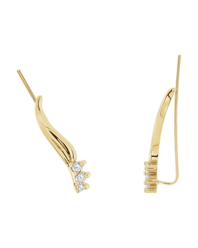 Brinco Ear Climber Três Pedras em Ouro 14k com Diamantes Naturais – Modelo 2
