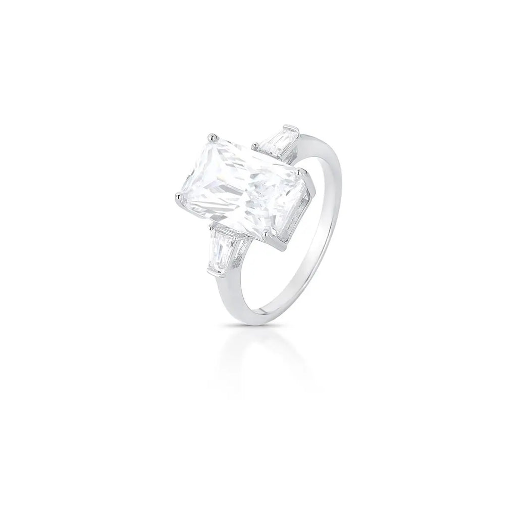 Anel de Prata 925 em Cristal Retangular