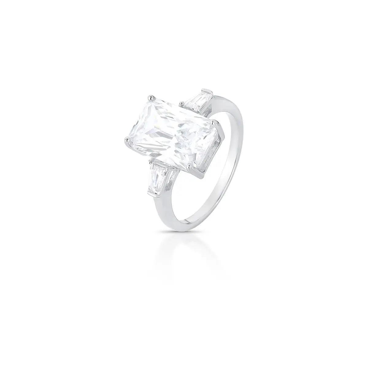 Anel de Prata 925 em Cristal Retangular