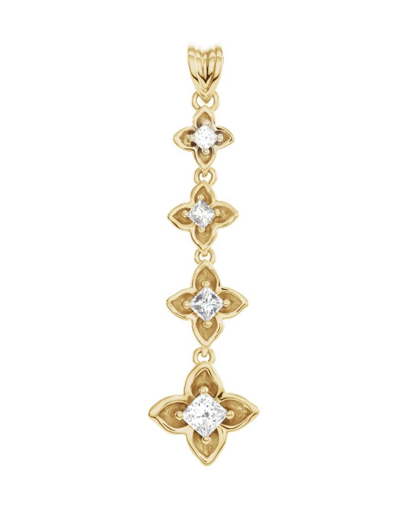 Pingente Trajetória Floral Degradê em Ouro 14k com Diamantes Naturais