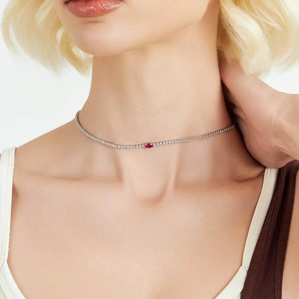 Colar Riviera de Prata 925 com Cristais Redondos e Oval