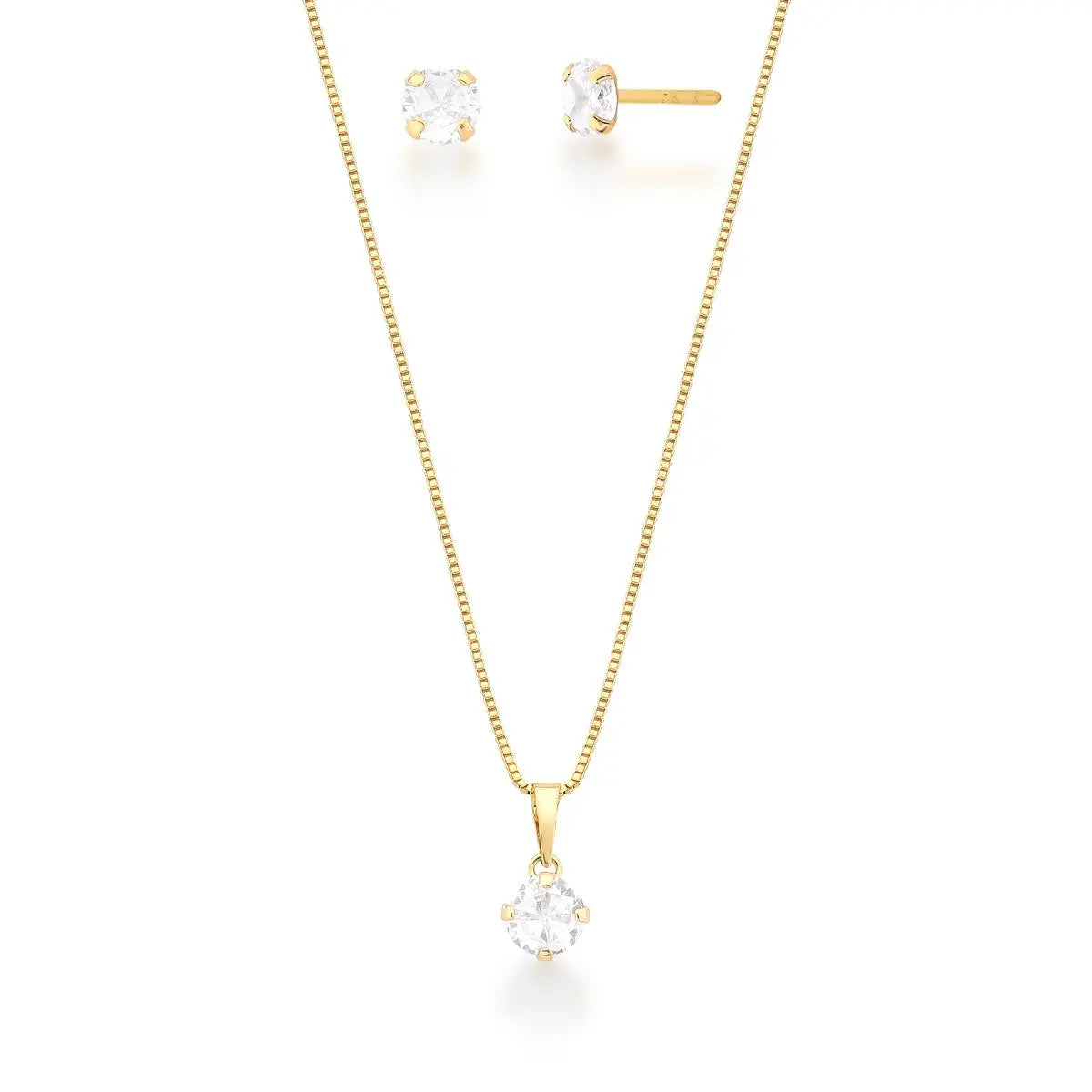 Conjunto Brinco e Colar Ponto de Luz com Zircônia
