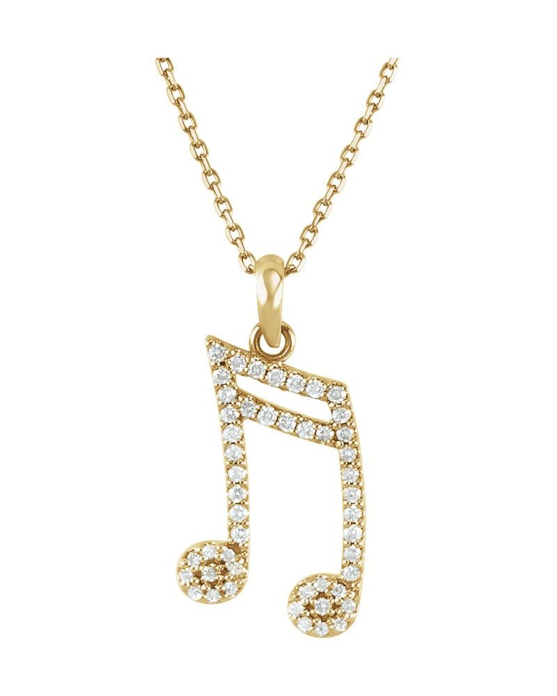 Colar Nota Musical em Ouro 14k com Diamantes Naturais