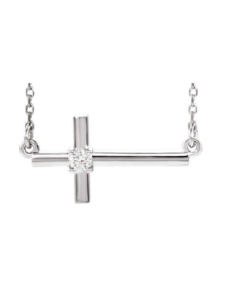 Colar Cruz Horizontal em Ouro 14k com Diamantes de Laboratório – Modelo 2