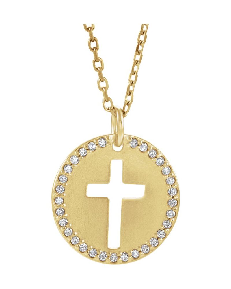 Colar Vazado Cruz Cravejado em Ouro 14k com Diamantes Naturais