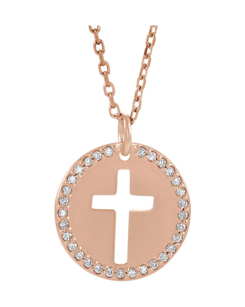 Colar Vazado Cruz Cravejado em Ouro 14k com Diamantes Naturais