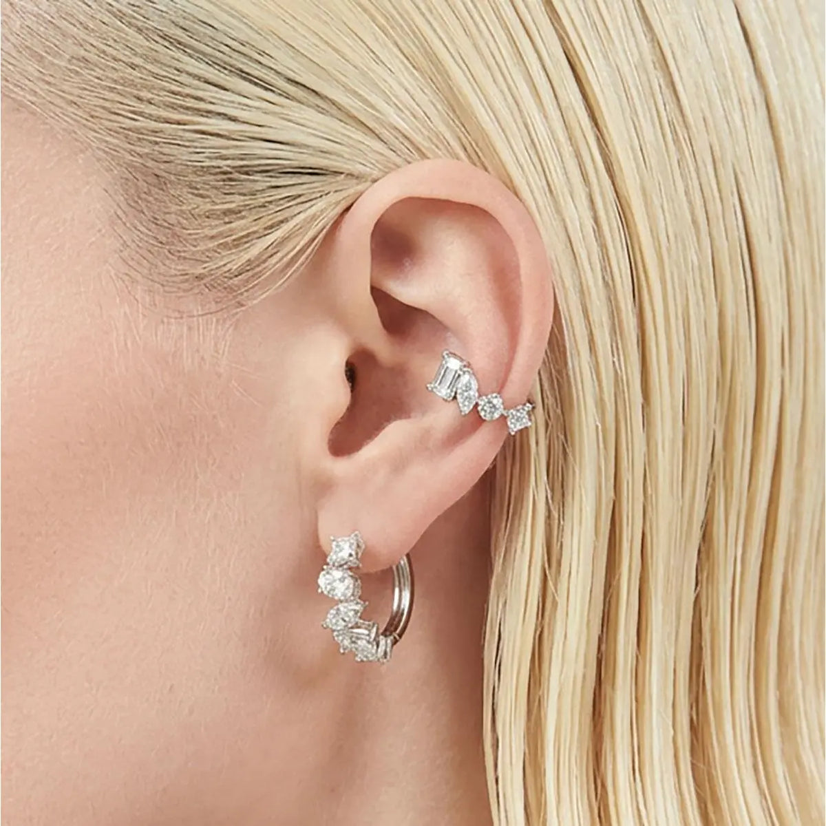 Piercing de Prata 925 de Orelha em Pedras Moissanite 3x5mm