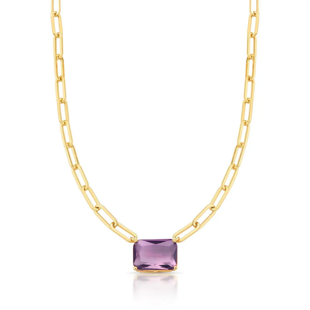 Colar Folheado a Ouro com Cristal Retangular