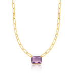 Colar Folheado a Ouro com Cristal Retangular