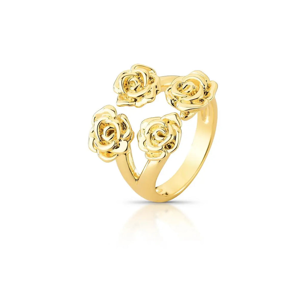 Anel Folheado a Ouro de Flores Curvo Liso