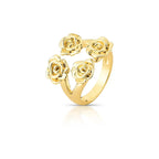 Anel Folheado a Ouro de Flores Curvo Liso