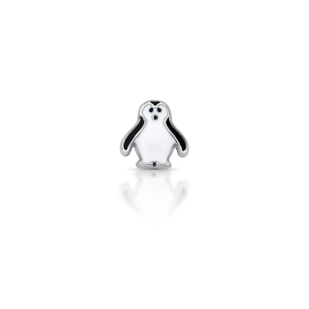 Pingente Folheado a Ródio Esteira Kids de Pinguim Esmaltado