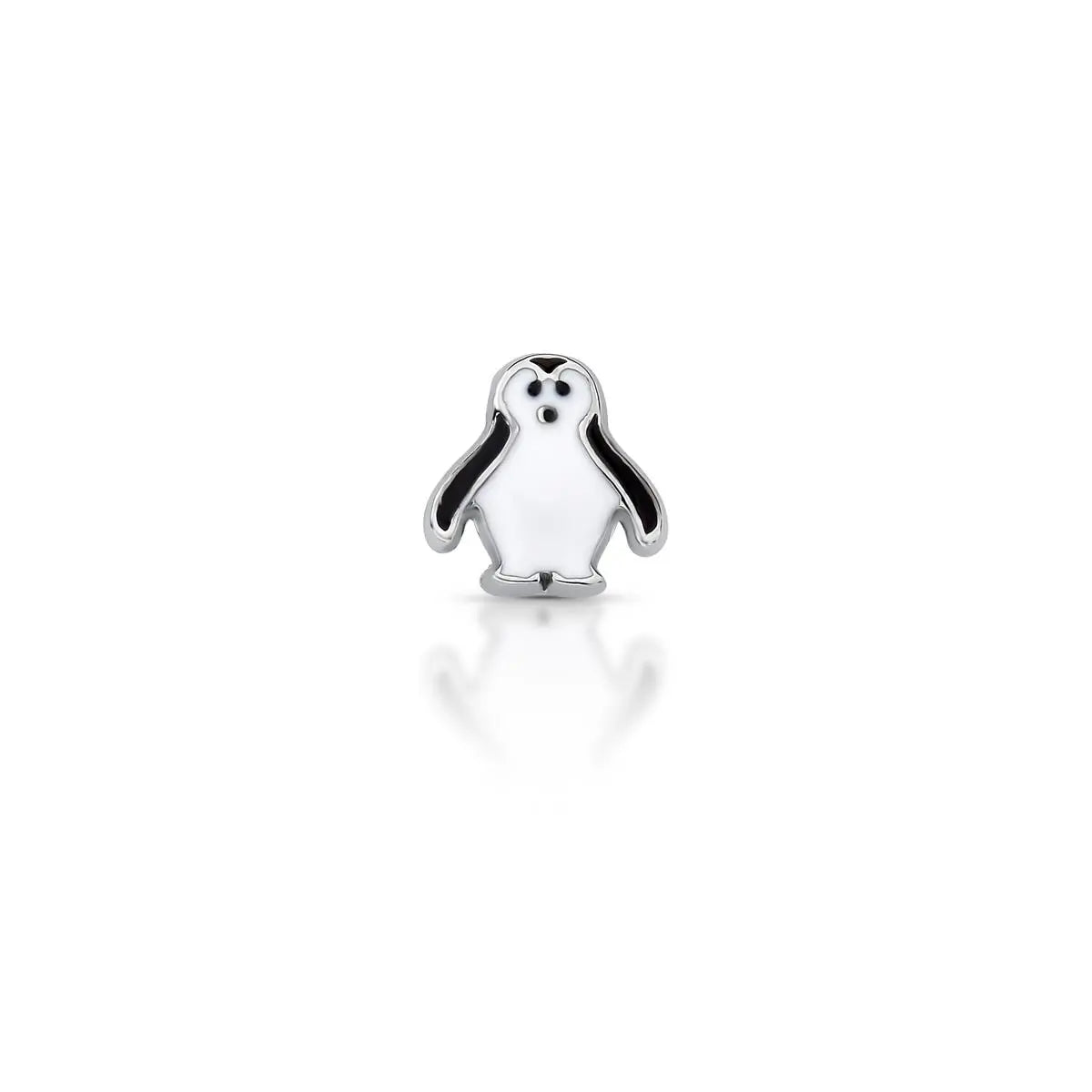 Pingente Folheado a Ródio Esteira Kids de Pinguim Esmaltado
