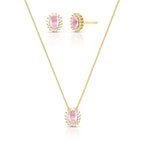 Conjunto Brinco e Colar com Cristal Oval e Zircônias