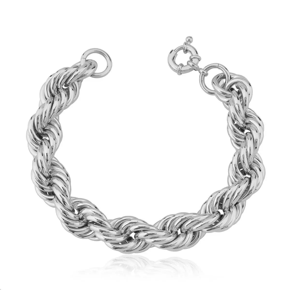 Pulseira Folheada a Ródio Cordão Baiano Liso com Fecho Boia 14mm