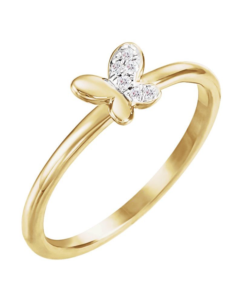 Anel Borboleta Infantil em Ouro 14k com Diamantes Naturais